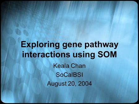 Exploring gene pathway interactions using SOM Keala Chan SoCalBSI August 20, 2004.