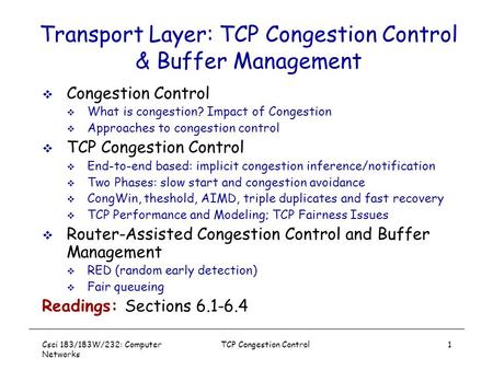 Transport Layer: TCP Congestion Control & Buffer Management