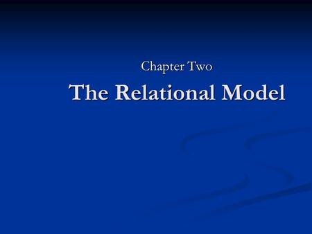 The Relational Model Chapter Two. 2 Chapter Objectives Learn the conceptual foundation of the relational model Learn the conceptual foundation of the.