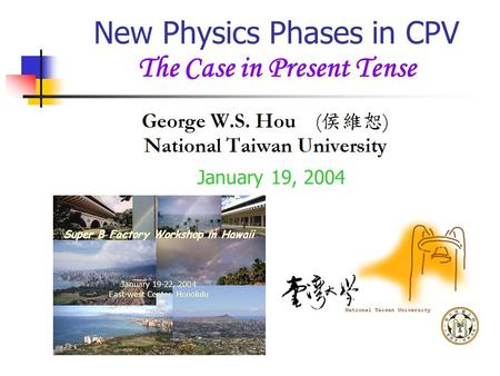 New Physics Phases in CPV The Case in Present Tense January 19, 2004.
