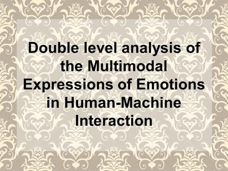 Double level analysis of the Multimodal Expressions of Emotions in Human-Machine Interaction.