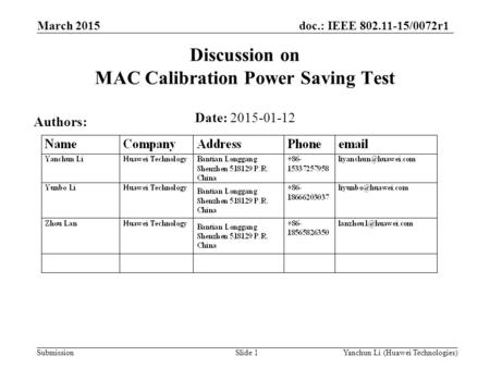 Discussion on MAC Calibration Power Saving Test