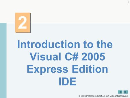  2006 Pearson Education, Inc. All rights reserved. 1 2 2 Introduction to the Visual C# 2005 Express Edition IDE.