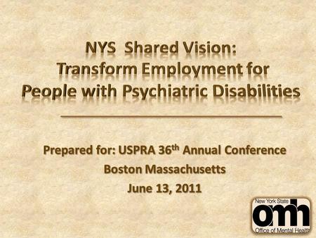 1. 2 NYS OMH Commissioner Michael Hogan targeted improving employment outcomes for people with psychiatric disabilities. The NYS Most Integrated Setting.