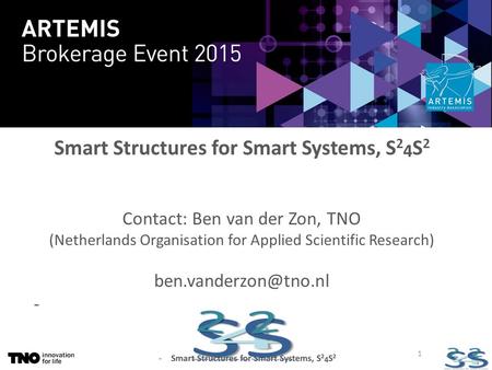 Smart Structures for Smart Systems, S 2 4 S 2 Contact: Ben van der Zon, TNO (Netherlands Organisation for Applied Scientific Research)