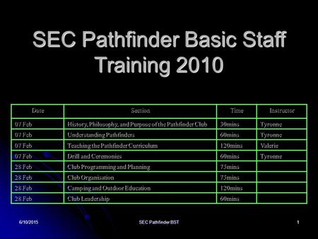SEC Pathfinder Basic Staff Training 2010