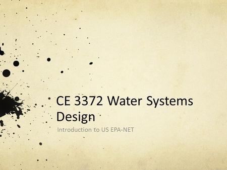 CE 3372 Water Systems Design