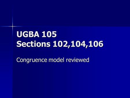 UGBA 105 Sections 102,104,106 Congruence model reviewed.