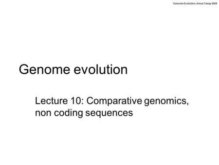 Genome Evolution. Amos Tanay 2009 Genome evolution Lecture 10: Comparative genomics, non coding sequences.