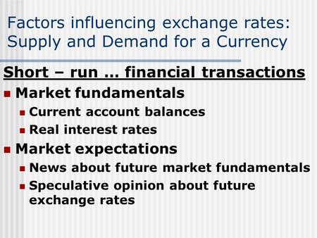 Factors influencing exchange rates: Supply and Demand for a Currency