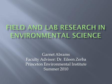 Garnet Abrams Faculty Advisor: Dr. Eileen Zerba Princeton Environmental Institute Summer 2010.