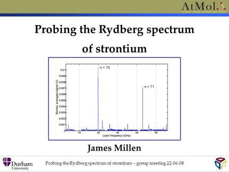 Probing the Rydberg spectrum of strontium – group meeting 22-06-08 Probing the Rydberg spectrum of strontium James Millen.