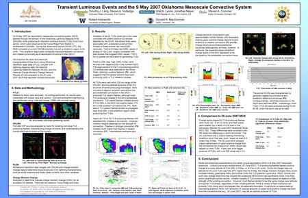 Transient Luminous Events and the 9 May 2007 Oklahoma Mesoscale Convective System Contact Info: Timothy J. Lang, CSU Atmospheric Science, Ft. Collins,