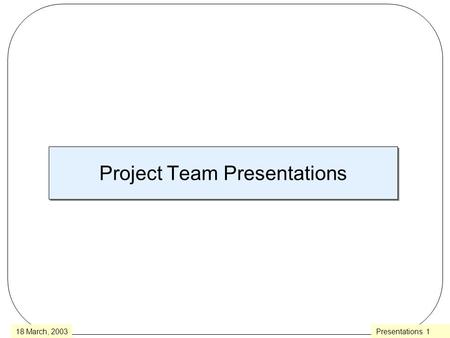 Presentations 118 March, 2003 Project Team Presentations.