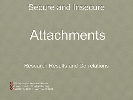 Secure and Insecure Attachments Research Results and Correlations PPT Lecture on Research Results Video Immersion Good will hunting A WORD ABOUT GRAVE.