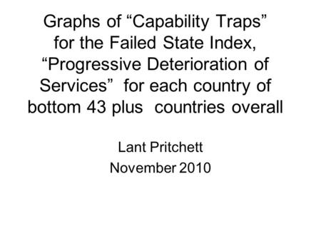 Graphs of “Capability Traps” for the Failed State Index, “Progressive Deterioration of Services” for each country of bottom 43 plus countries overall Lant.