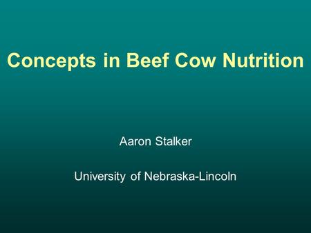 Concepts in Beef Cow Nutrition Aaron Stalker University of Nebraska-Lincoln.