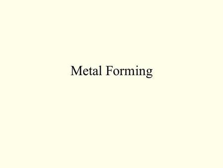 Metal Forming. Overview Process Classification –Bulk Deformation Process –Sheet Metalworking Material Behaviour in Metal Forming –Flow Stress –Average.