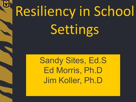 Sandy Sites, Ed.S Ed Morris, Ph.D Jim Koller, Ph.D Resiliency in School Settings.