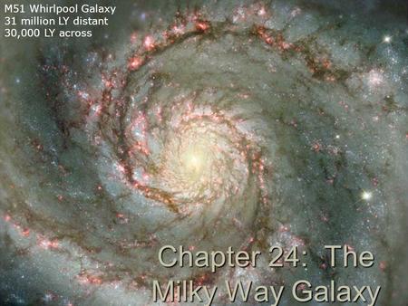 February 28, 2006 Astronomy 2010 1 Chapter 24: The Milky Way Galaxy M51 Whirlpool Galaxy 31 million LY distant 30,000 LY across.