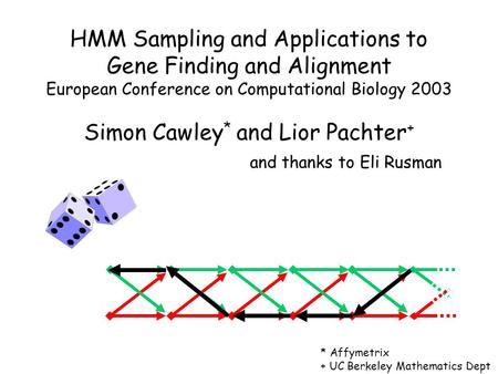 HMM Sampling and Applications to Gene Finding and Alignment European Conference on Computational Biology 2003 Simon Cawley * and Lior Pachter + and thanks.