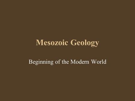 Mesozoic Geology Beginning of the Modern World. Mesozoic 248-65 Myr.