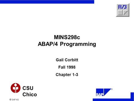  SAP AG CSU Chico MINS298c ABAP/4 Programming Gail Corbitt Fall 1998 Chapter 1-3.