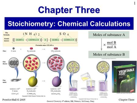 1 Hall © 2005 Prentice Hall © 2005 General Chemistry 4 th edition, Hill, Petrucci, McCreary, Perry Chapter Three Stoichiometry: Chemical Calculations Chapter.