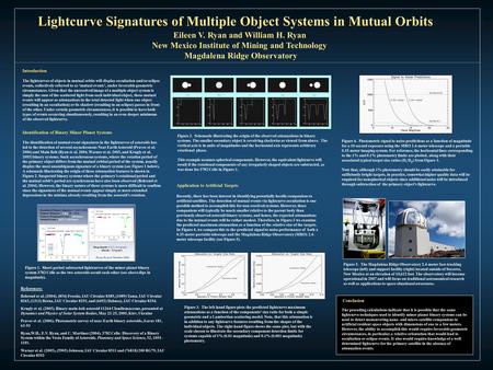 Lightcurve Signatures of Multiple Object Systems in Mutual Orbits Eileen V. Ryan and William H. Ryan New Mexico Institute of Mining and Technology Magdalena.