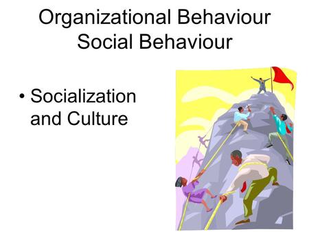 Organizational Behaviour Social Behaviour Socialization and Culture.