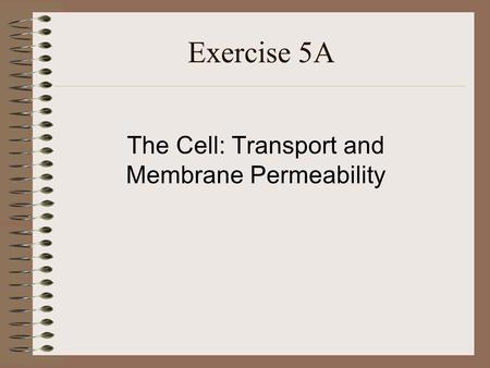 Exercise 5A The Cell: Transport and Membrane Permeability.
