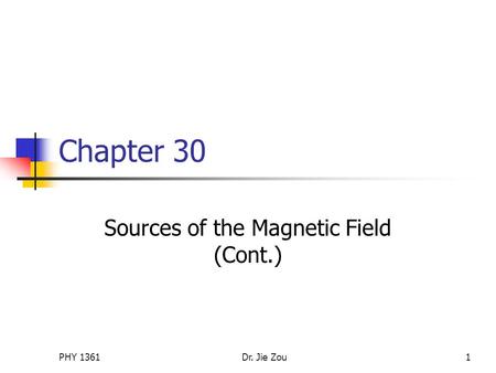 PHY 1361Dr. Jie Zou1 Chapter 30 Sources of the Magnetic Field (Cont.)