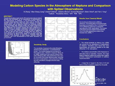 Modeling Carbon Species in the Atmosphere of Neptune and Comparison with Spitzer Observations Xi Zhang 1, Mao-Chang Liang 2, Daniel Feldman 1, Julianne.