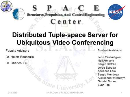 Distributed Tuple-space Server for Ubiquitous Video Conferencing Faculty Advisors Dr. Helen Boussalis Dr. Charles Liu Student Assistants: John Paul Adigwu.