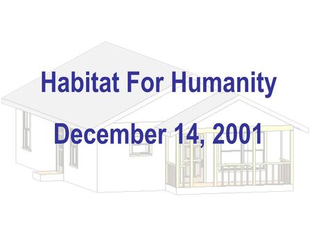 Habitat For Humanity December 14, 2001. Team Organization Web / Architectural Team Prathima Venkatesan Jimmy Johnson Berook Moges Sam Jin Renae Hopf Energy.