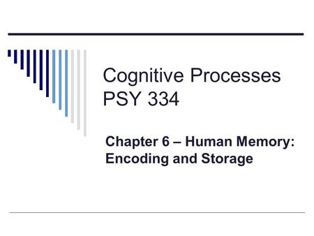 Cognitive Processes PSY 334 Chapter 6 – Human Memory: Encoding and Storage.