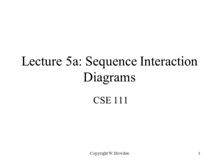 Lecture 5a: Sequence Interaction Diagrams CSE 111 Copyright W. Howden1.