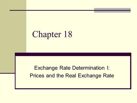 Chapter 18 Exchange Rate Determination I: Prices and the Real Exchange Rate.