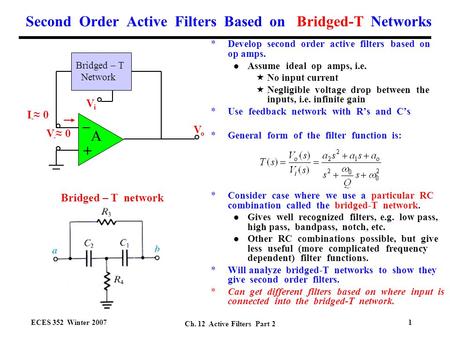 Second Order Active Filters Based on Bridged-T Networks