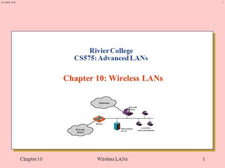 1 6/11/2015 21:41 Chapter 10Wireless LANs1 Rivier College CS575: Advanced LANs Chapter 10: Wireless LANs.