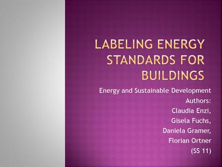 Energy and Sustainable Development Authors: Claudia Enzi, Gisela Fuchs, Daniela Gramer, Florian Ortner (SS 11)