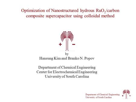 Department of Chemical Engineering University of South Carolina by Hansung Kim and Branko N. Popov Department of Chemical Engineering Center for Electrochemical.