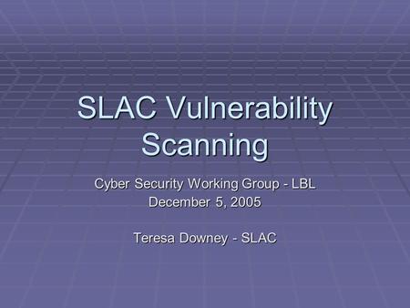 SLAC Vulnerability Scanning Cyber Security Working Group - LBL December 5, 2005 Teresa Downey - SLAC.