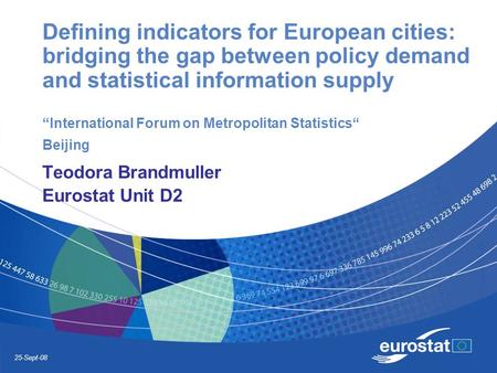 25-Sept-08 Defining indicators for European cities: bridging the gap between policy demand and statistical information supply “International Forum on Metropolitan.