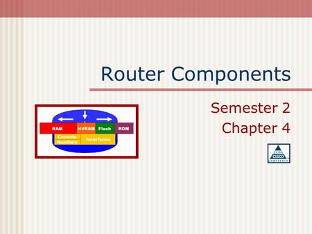 Router Components Semester 2 Chapter 4. Table of Contents More on Components The Show Command Network Neighbor Routers Basic Network Testing.