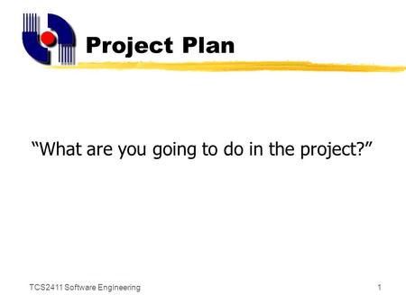 TCS2411 Software Engineering1 Project Plan “What are you going to do in the project?”