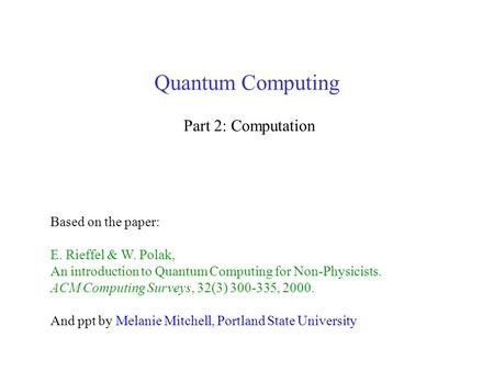 Quantum Computing Part 2: Computation