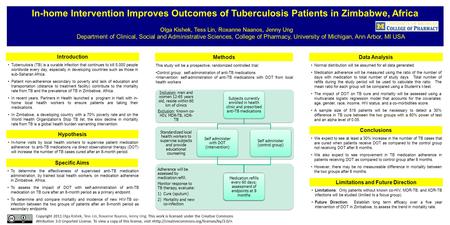 Introduction Hypothesis Conclusions Specific Aims In-home Intervention Improves Outcomes of Tuberculosis Patients in Zimbabwe, Africa Olga Kishek, Tess.