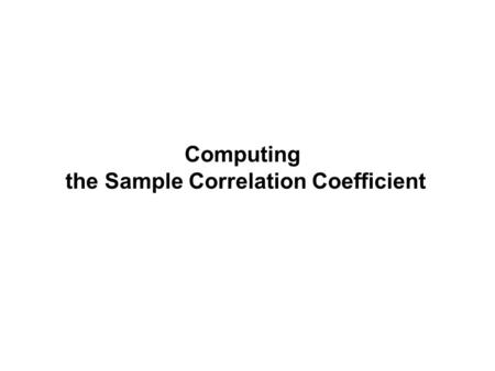 the Sample Correlation Coefficient