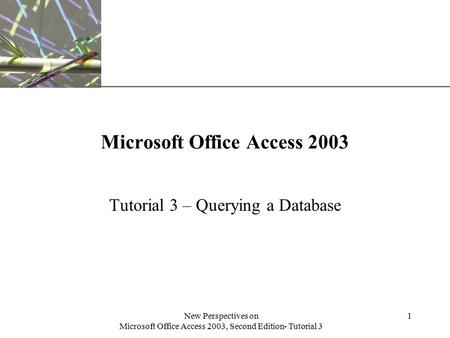 XP New Perspectives on Microsoft Office Access 2003, Second Edition- Tutorial 3 1 Microsoft Office Access 2003 Tutorial 3 – Querying a Database.